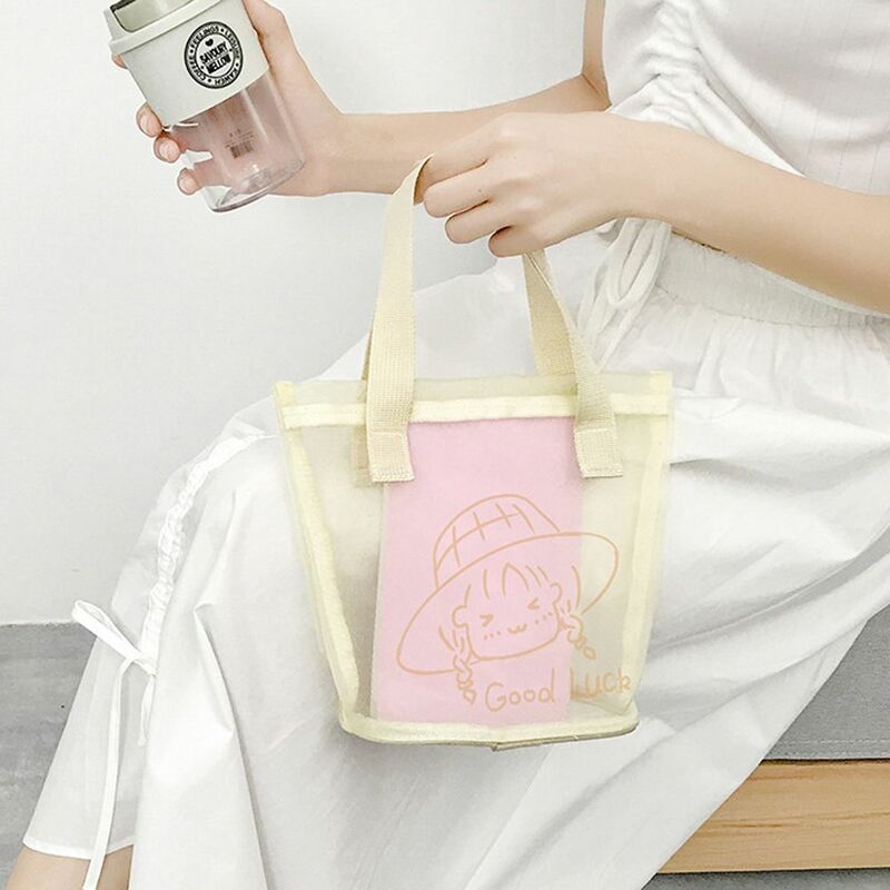 シンプルな折りたたみ式メッシュバッグ,透明,大,韓国風,化粧バッグ,収納バッグ