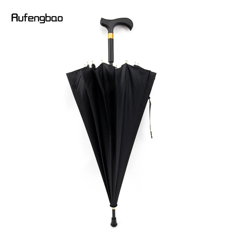Ombrello di canna antivento automatico nero, ombrello ingrandito con manico lungo sia per i giorni di sole che di pioggia bastone da passeggio Crosier 86cm