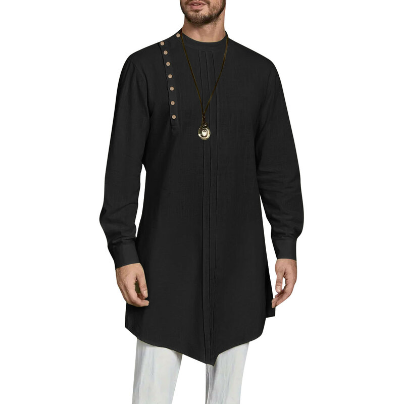 Robe musulmane brodée pour hommes, vêtements de prière pour hommes avec poche, chemise à manches longues, robes de documents solides, mode islamique, Dubaï, Arabie saoudite