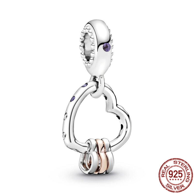 Подлинные искусственные серебряные бусины-подвески в форме сердца и пары, подходят для оригинального браслета Pandora, ювелирные изделия в подарок