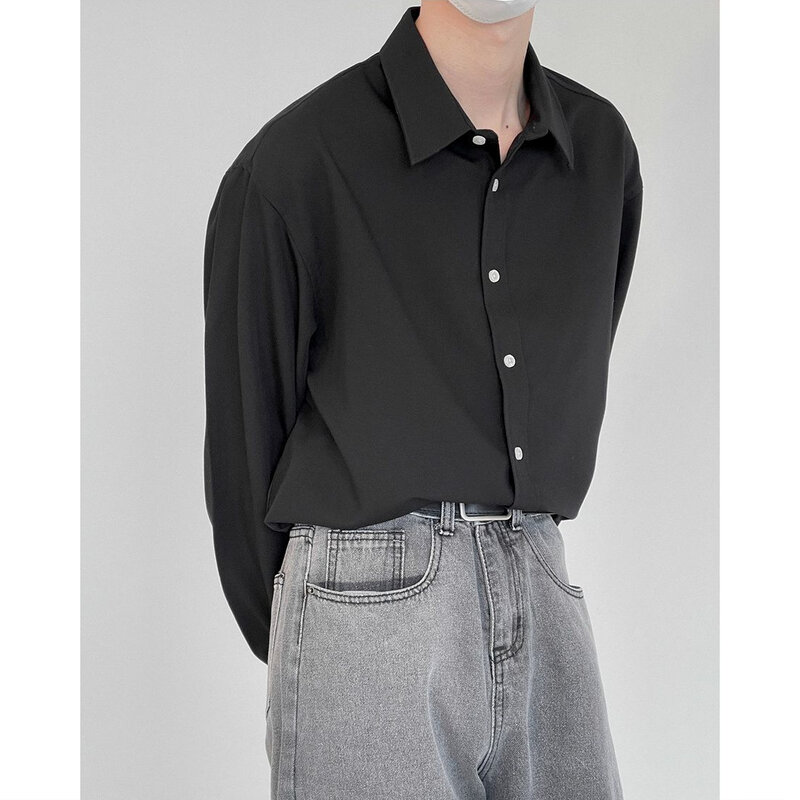 Frühling neue Langarm hemden für Männer einfarbig No-Iron High-End koreanische Mode Harajuku lose lässige innere Männer Hemd