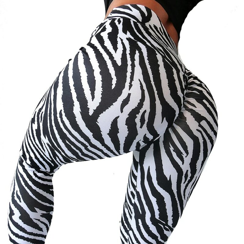Black White Zebra Printed Leggings Women Sports Yoga Pants High Waist Gym Tights Striped Workout Fitness Leggins Elastic
