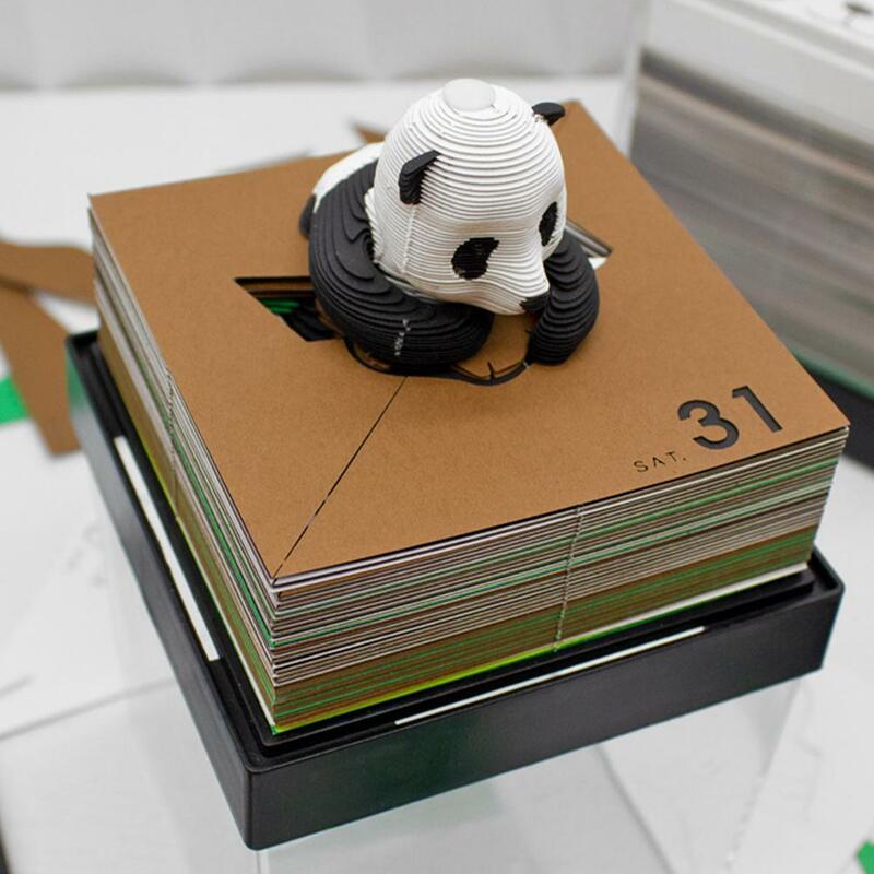 3D Paper Art Notepad Panda Sticky Note Pad Tear Paper Model Engraving Decoration Ornaments Home Gifts Office Panda Desktop E2K5