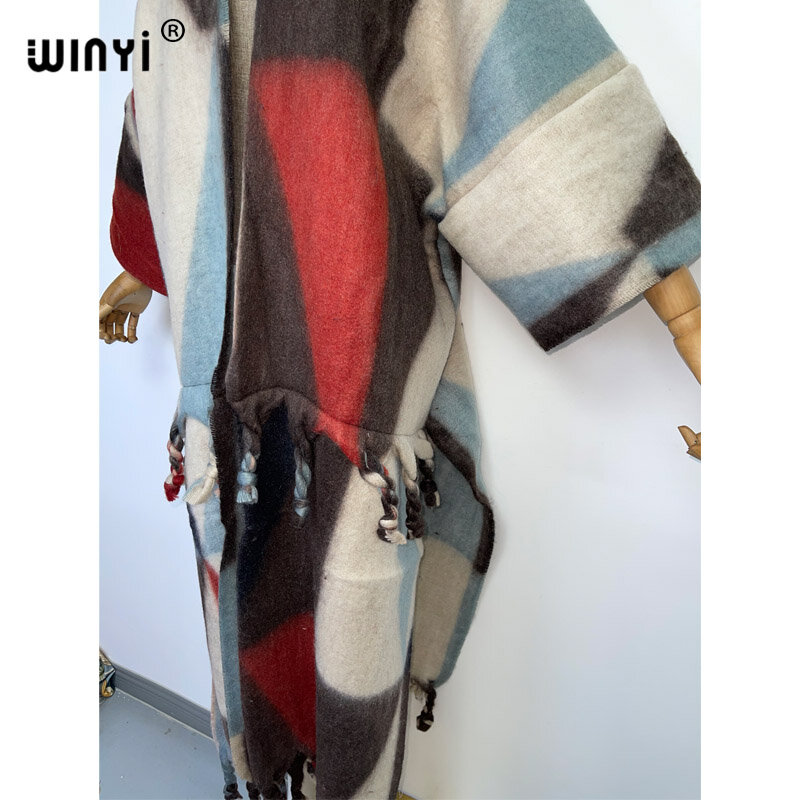WINYI-cárdigan con borlas para mujer, abrigo holgado, bata larga, gruesa y cálida, caftán femenino de Oriente Medio, invierno, 2022