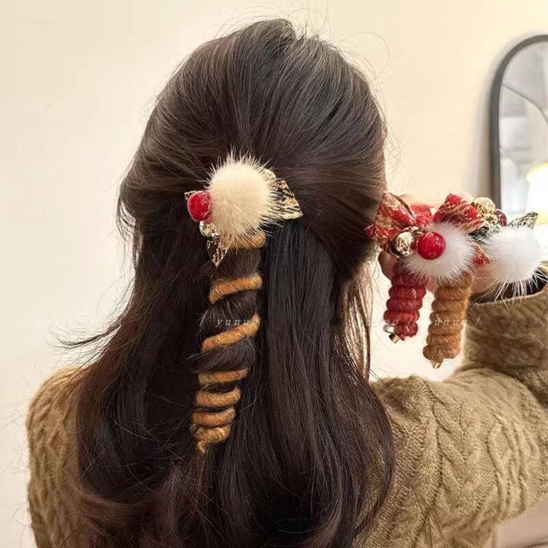 Elastic Bow Hair Rope Cute Hairball Headwear Telephone Line Hair Rope Ponytail Holder Hair Band Telephone Cord Hair Ring Daily