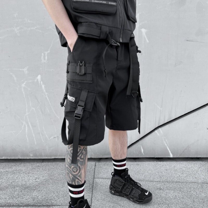2024กางเกงคาร์โก้ผู้ชายแนวไฮสตรีทกางเกงขาสั้นสไตล์ฮิปฮอป Y2K มีกระเป๋าหลายกระเป๋าคร็อปแพนท์ยุทธวิธี