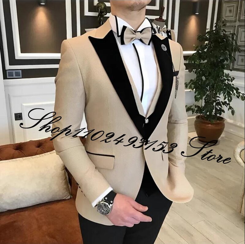 Męski garnitur przystojny formalny 3-częściowy garnitur dla mężczyzn smoking ślubny klapa zamknięta drużbowie biznes marynarka na studniówkę kamizelka spodnie kostium Homme