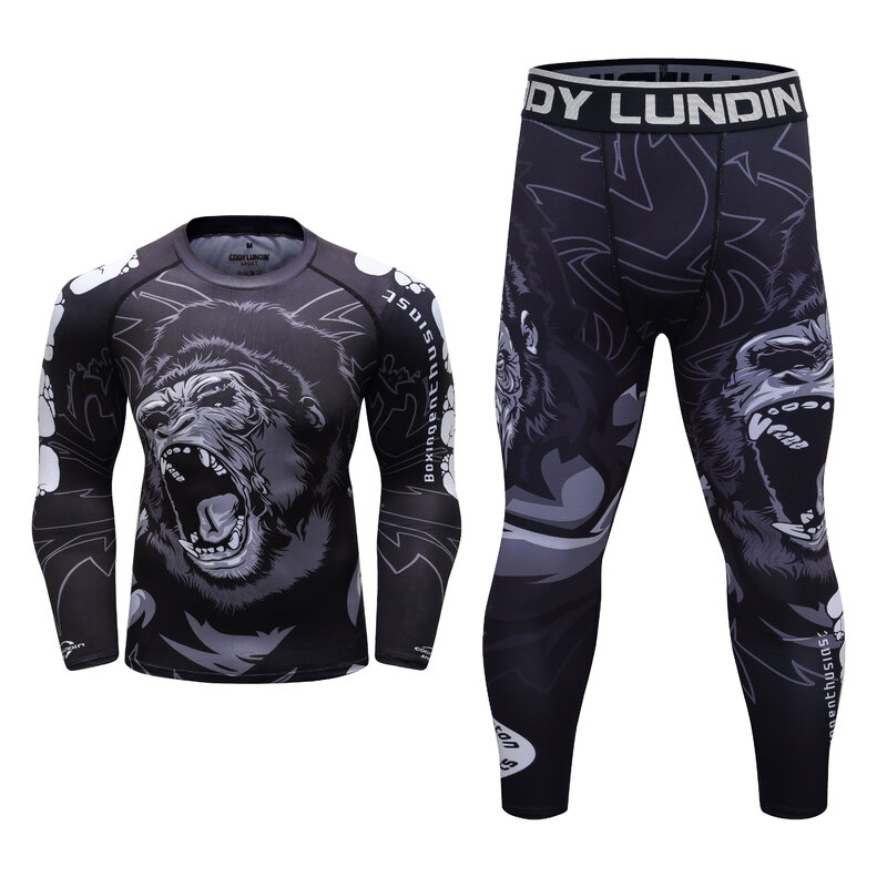 Cody Lundin 2 PCS Long Sleeve Sportsuit BJJ jiu jitsu Rashguard Shirts Bjj Grappling Compression Pants Running Active Wear