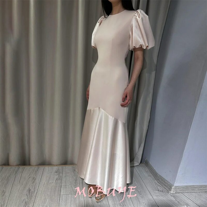 MOBUYE 2024 Popular O Neckline Prom Dress Ankle-Length With Short Sleeves Evening Fashion Elegant Party Dress For Women