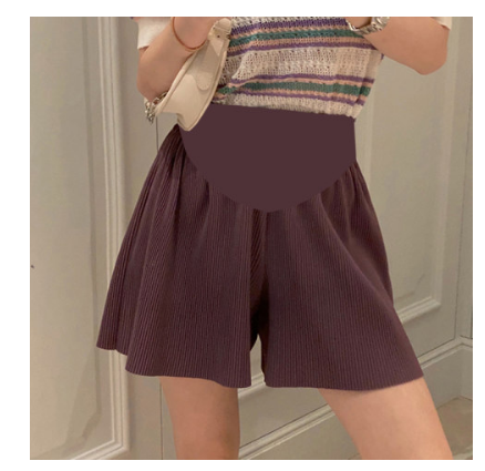 506 # Musim Panas Kasual Tipis Lipit Celana Pendek Hamil Lebar Kaki Longgar Pinggang Elastis Pakaian Perut untuk Wanita Hamil Kehamilan