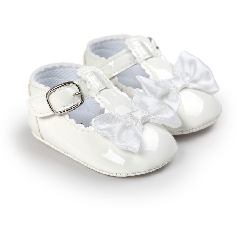 0-18M Newborn Baby Girls Shoes PU Leather Bow Buckle First Walkers Infant Soft Soles Non-slip Footwear Crib Shoes Prewalkers