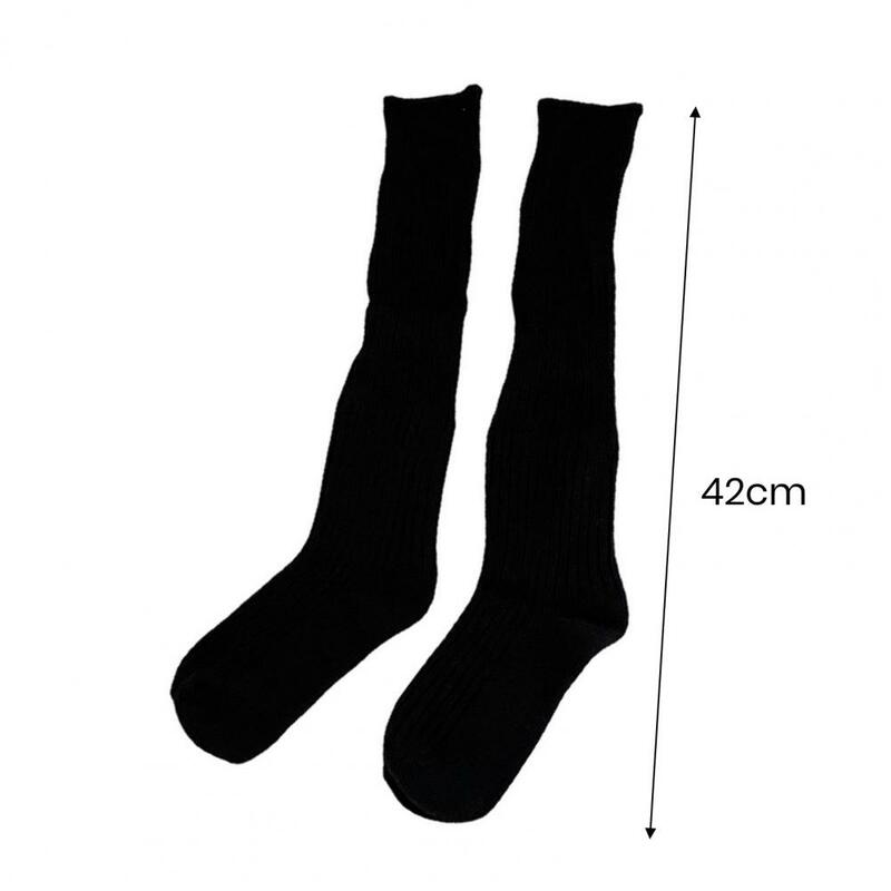 Женские зимние длинные носки, 1 пара, вязаные носки до середины икры, однотонные Теплые эластичные Нескользящие Школьные носки в японском стиле для девочек, чулки