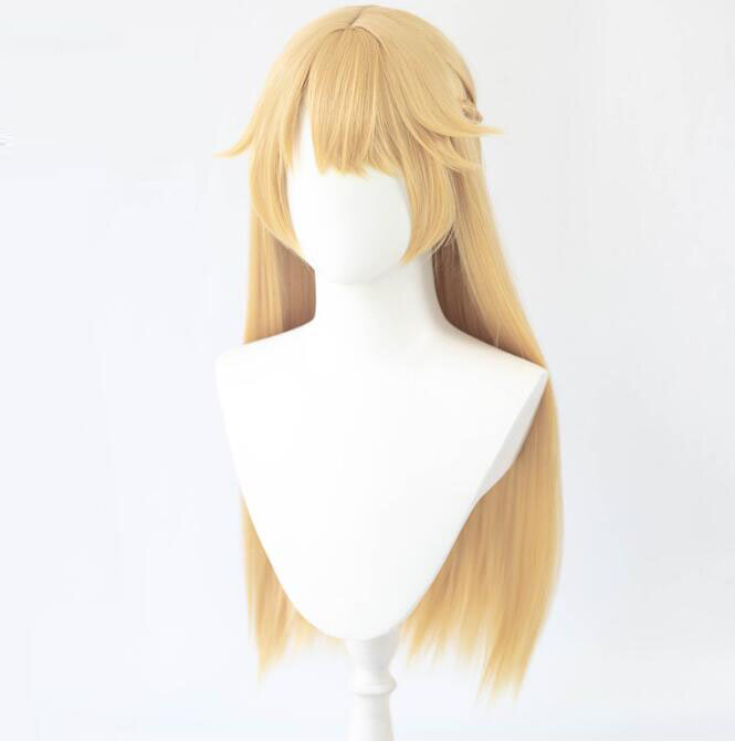 Peluca de Cosplay de fibra sintética Genshin Impact, pelo largo dorado, resistente al calor, peluca sintética