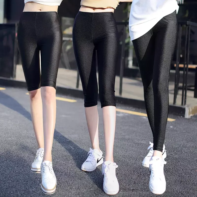 2024 Lente Zomer Glanzend Zwarte Legging Herfst Dames Push-Up Slim Fit Legging Stretch Zachte Plus Size Damesleggings