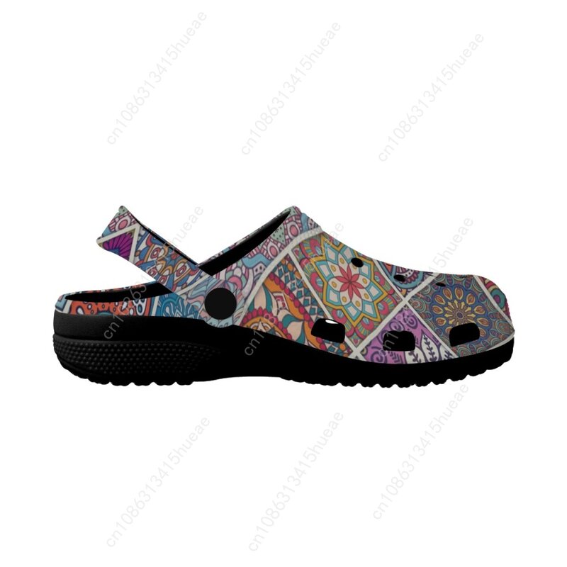 Sandalias con diseño de flores de Mandala para mujer, zuecos planos de playa, transpirables, cómodas, zapatillas de baño para interiores