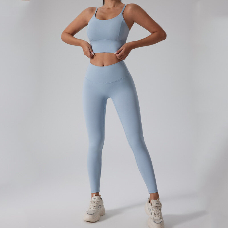Damen neue Mode enge hohe Taille High-End-Laufsport Fitness Yoga-Set mit Brust polstern