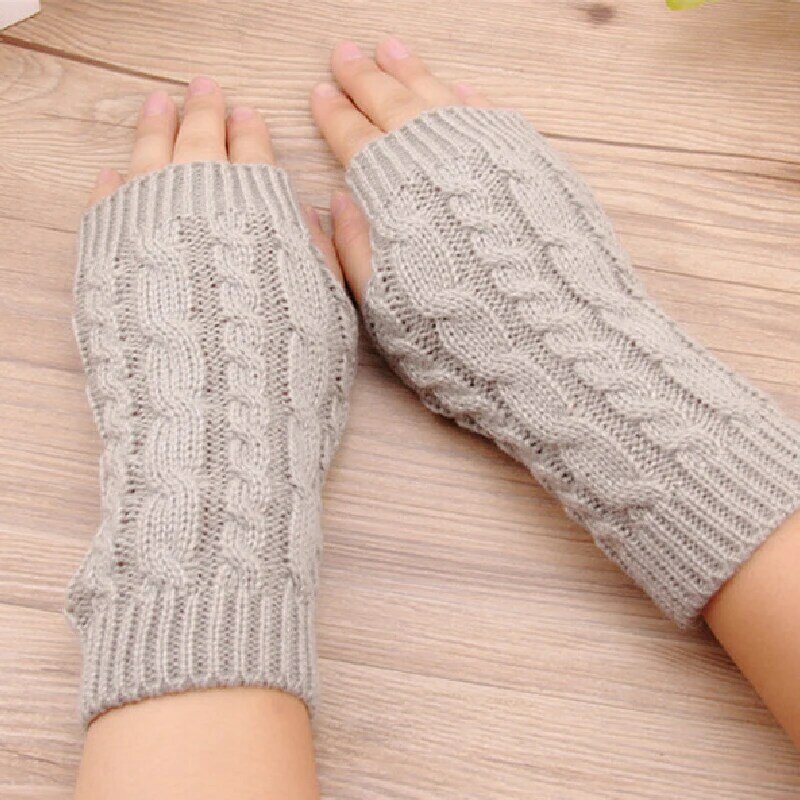 Перчатки без пальцев осень-зима вязаные перчатки шерстяные варежки теплые длинные перчатки однотонные шерстяные перчатки с открытыми пальцами для письма