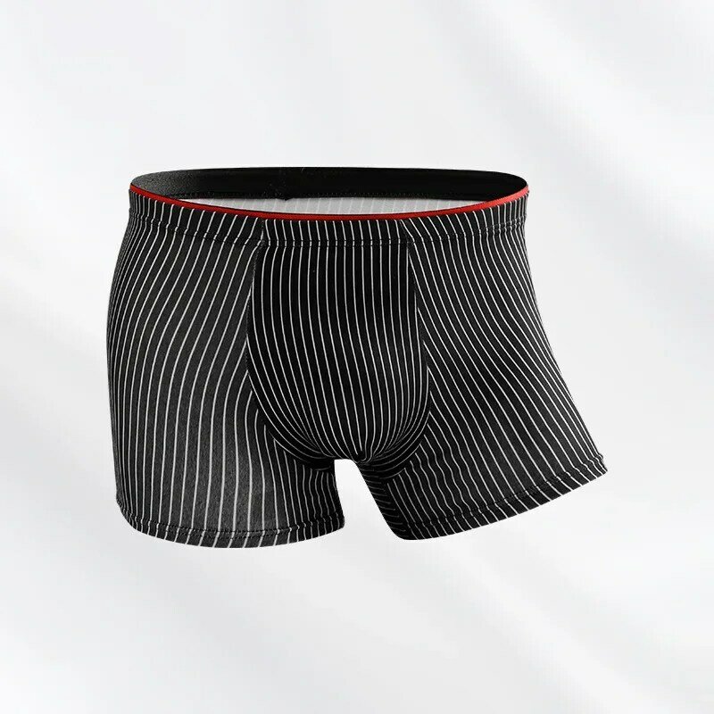 Shorts de boxer respirável antibacteriano masculino, roupa interior listrada, calças esportivas soltas