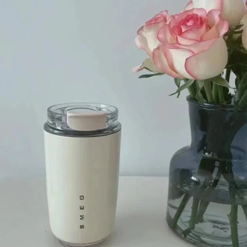 SMEG kubek termiczny butelka sportowa szklany kubek termicznej ze stali nierdzewnej izolowanej gorącą kawą z przegródką wody biały termos