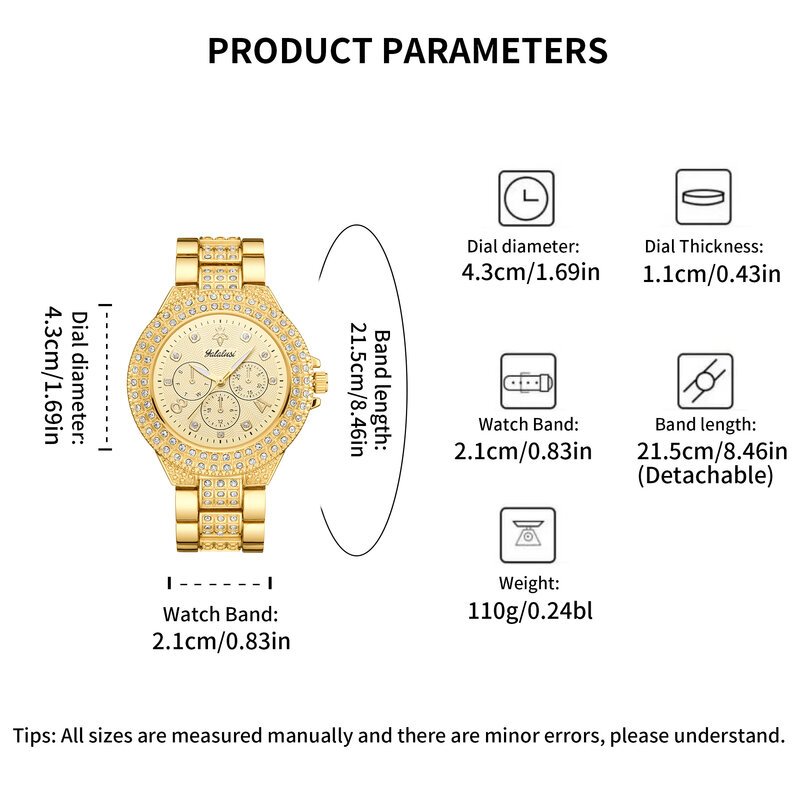 YaLaLuSi женские кварцевые часы Стразы золотого цвета элегантный великолепный стиль с коробкой для удаления часов 2024 Горячая новинка ионное покрытие