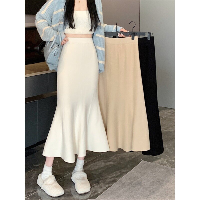 Облегающая Юбка-годе с завышенной талией в Корейском стиле, новинка 2023, облегающая юбка-трапеция средней длины в социалитовом стиле