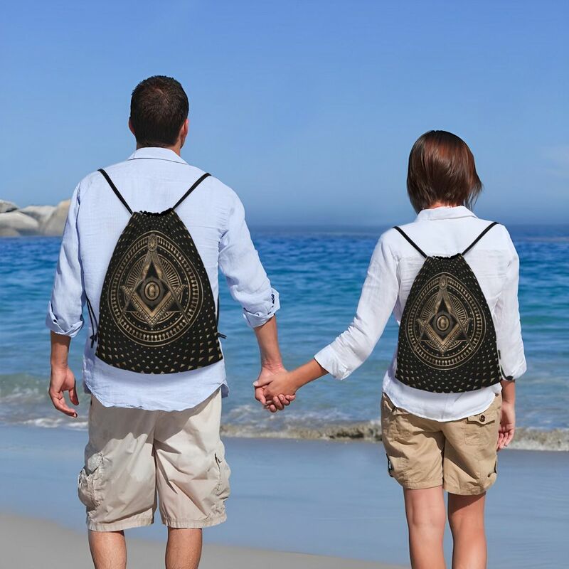 Kustom Freemasonry simbol persegi dan kompas tas serut Pria Wanita ringan Masonic olahraga Gym penyimpanan ransel