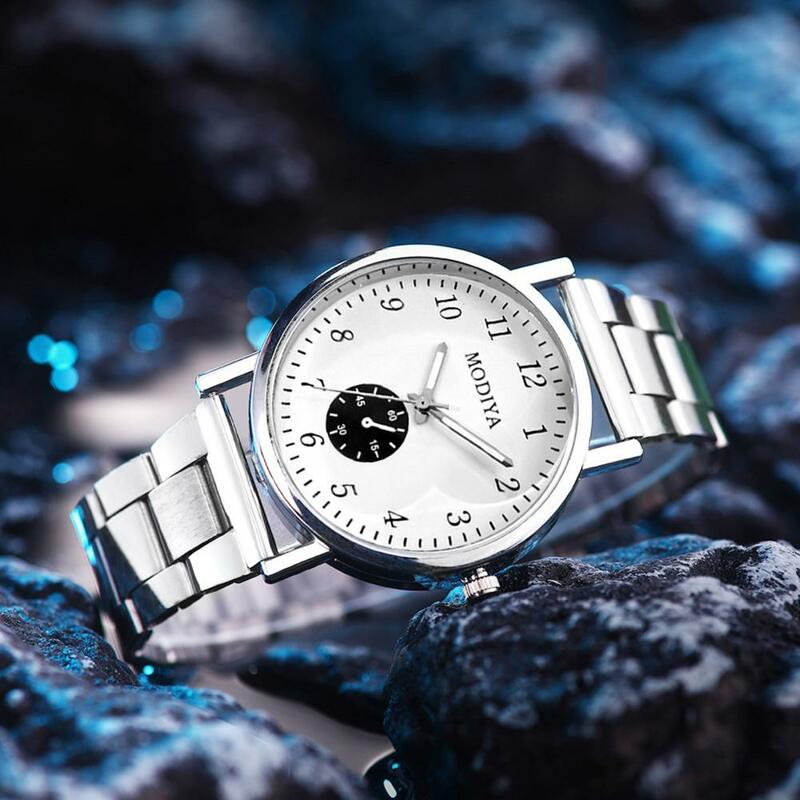 Relógio de pulso elegante de quartzo minimalista masculino, mostrador redondo, pulseira de aço, moda casual para aniversário