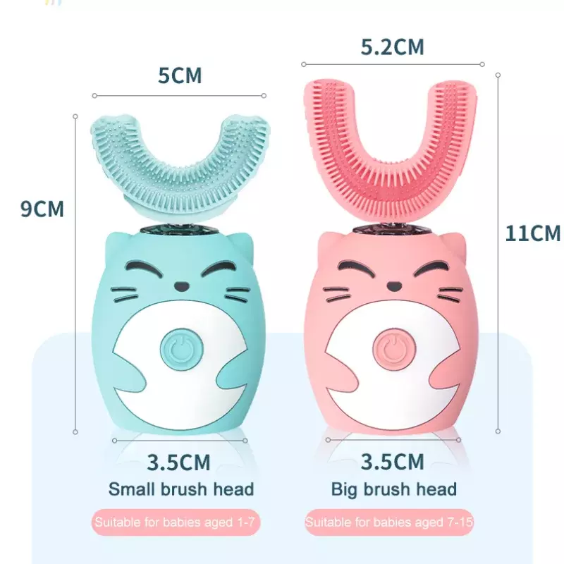 Cepillo de dientes eléctrico en forma de U para niños, Sónico, 360 grados, Dental inteligente, blanqueamiento Dental, resistente al agua