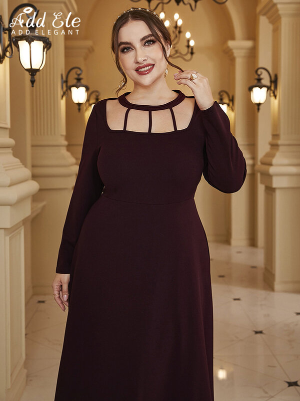 Dodaj elegancką sukienkę Plus Size kobiet 2022 jesień O-Neck wysokiej talii drążą projekt stylowy z długim rękawem luźne ubrania B1144