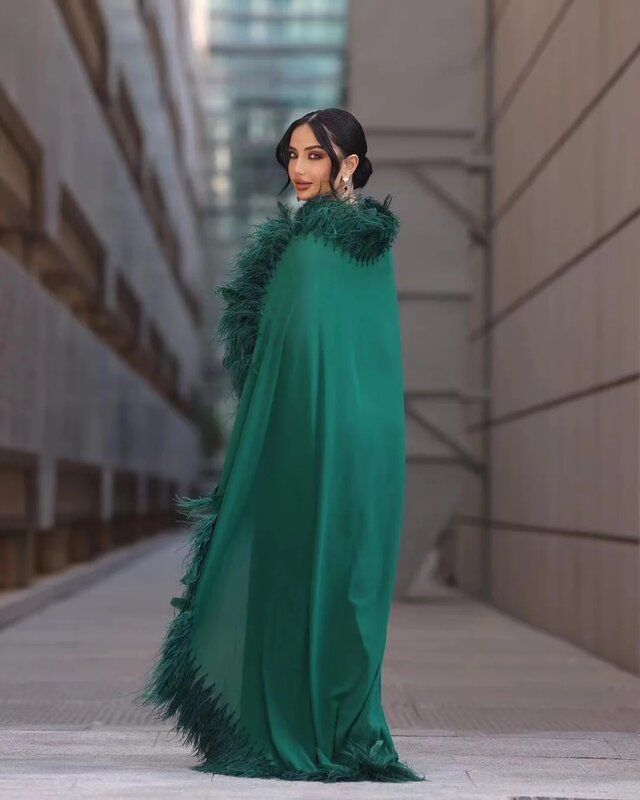 Элегантное зеленое вечернее платье на одно плечо, деловые платья-футляр с перьевой шалью, атласные вечерние платья до пола для женщин