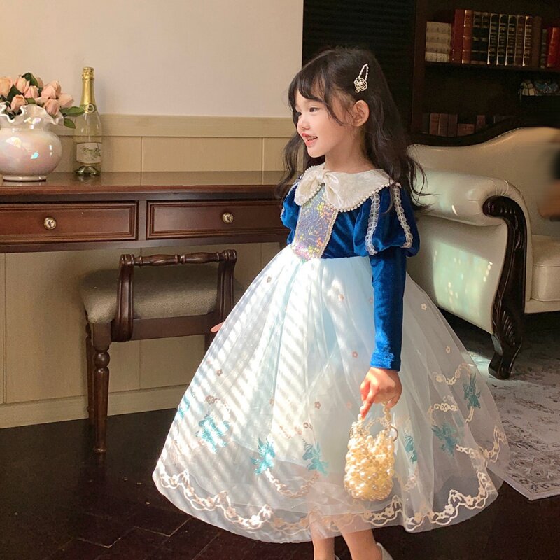 Vestido de manga larga para niña, ropa de actuación infantil de princesa Elsa, hielo y nieve, primavera y otoño, novedad