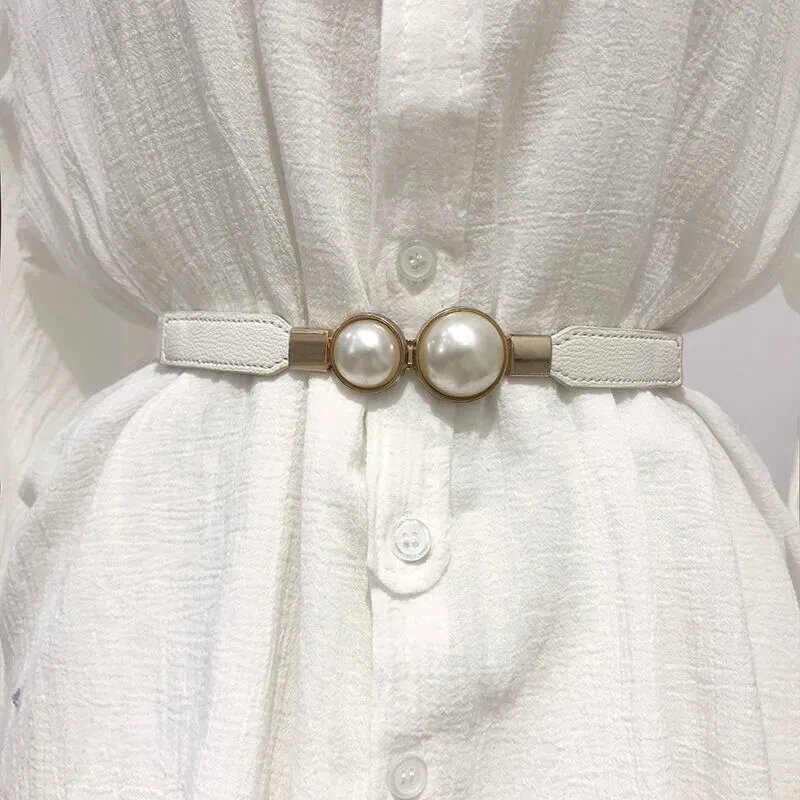 Cinto de imitação de pérolas feminino, Cinto elástico, Emparelhado com vestido, Camisa luxuosa, Casaco, Versátil, Acessórios, 272