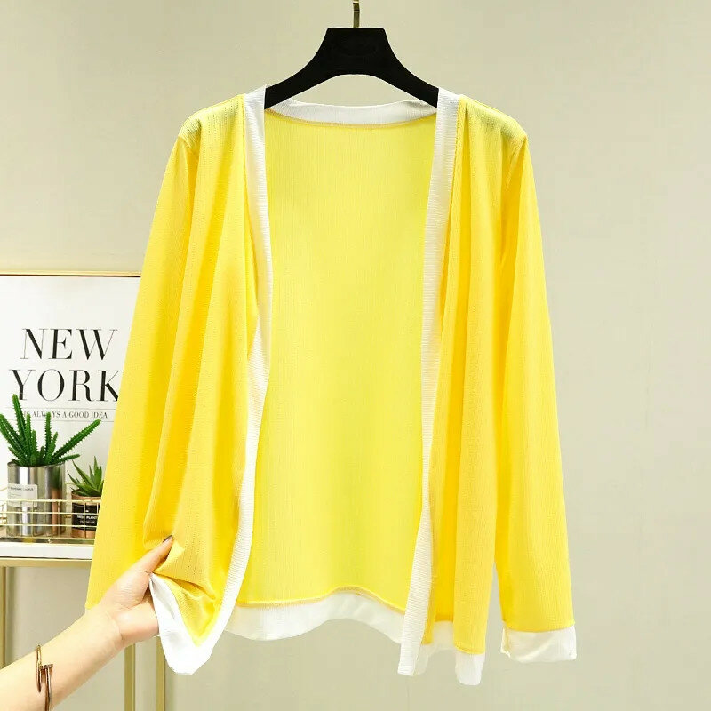 Summer Thin Ice Silk Sunscreen Jacket For Women Loose Fitting Long Sleeved Casual Cardigan Jacket Versatile Fashion Shawl Tops