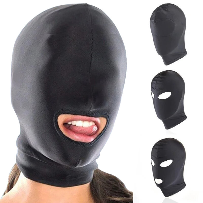Masker spandeks pria dan wanita, penutup kepala wajah mulut terbuka Balaclava 1/2/3 lubang untuk permainan peran Slave