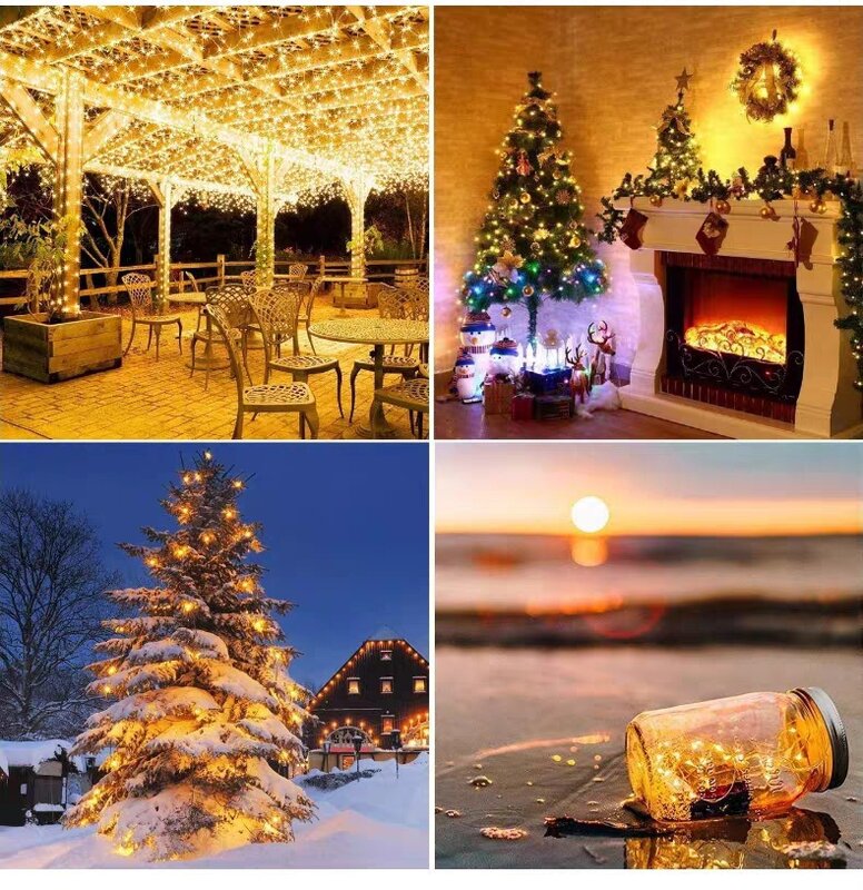 Luz LED Solar para exteriores, lámpara de festón para jardín, cadena de luces de hadas, guirnalda de Navidad impermeable, luz de decoración de patio