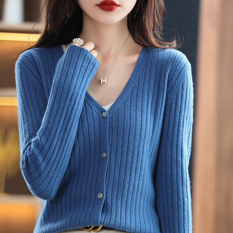 Sweter kardigan sweter damski V-Neck wiosenny i jesienny nowy miękki kleisty Temperament sweter z dzianiny luźna, wysoka talia koreański Versio