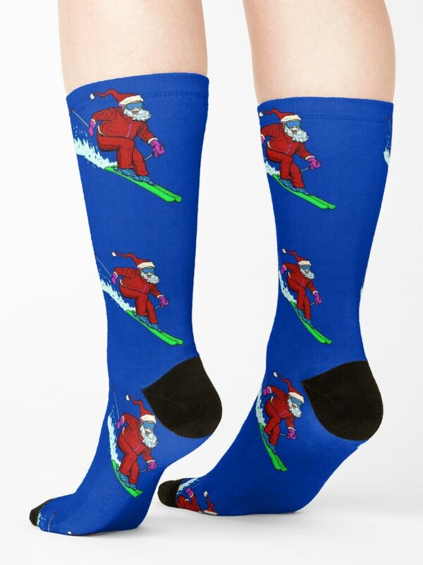 Calcetines cortos con estampado de Santa Skiing para hombre y mujer, medias de Humor divertido, venta al por mayor, marca de lujo