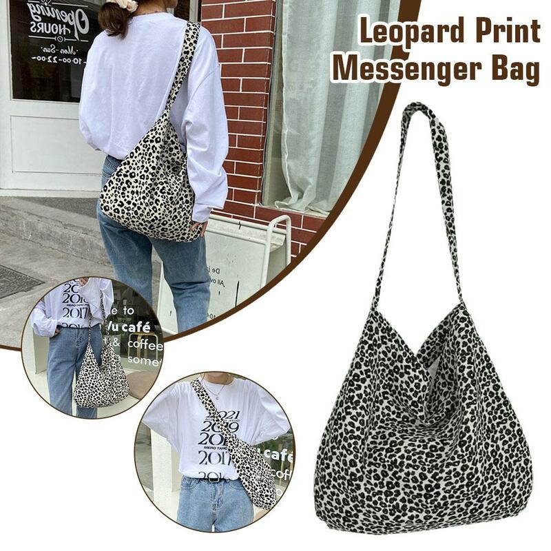 Leopard Print Messenger Bag Shopping Bag For Women's Large Capacity One Shoulder Bag Korean Fashion Versatile Casual Canvas W6K6