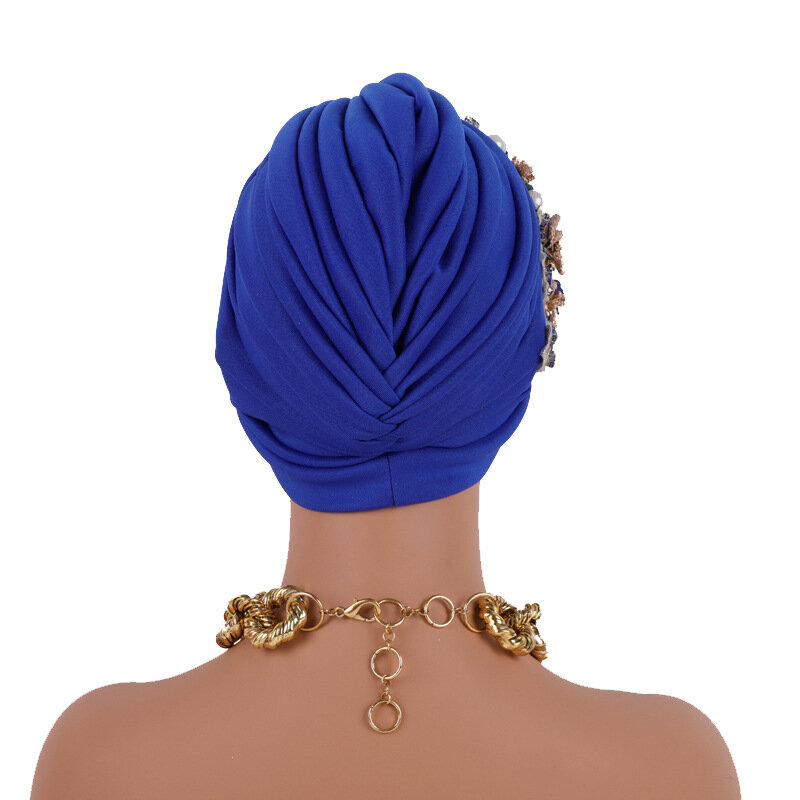 African Party Headwear Lady Head Wrap Bonnet cappello Hijab musulmano Turbante Mujer elegante fiore diamanti berretto Turbante da donna