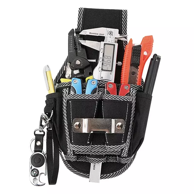 Bolsa de electricista de tela Oxford negra, bolsa de herramientas de hardware, bolsa colgante de cintura, bolsa de herramientas al por mayor de lona, bolsa de cintura de carpintero, tamaño pequeño