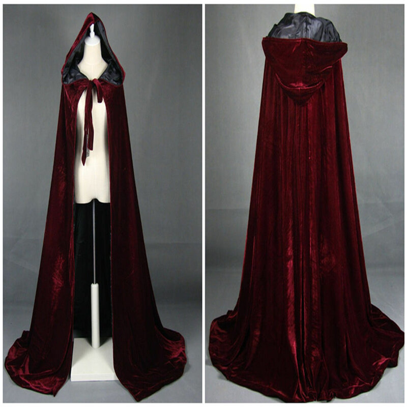 Aksamitne płaszcze z kapturem zimowe peleryny weselne szata świąteczna długość podłogi peleryna na Halloween szal akcesoria do peleryny