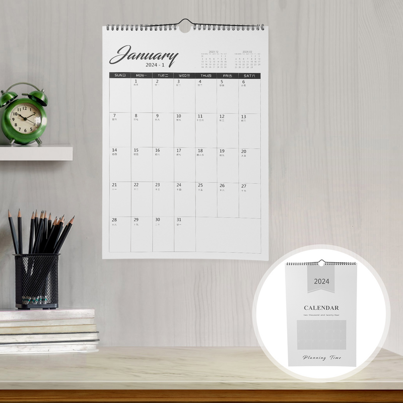 Calendario de pared mensual para el hogar, año resistente, cita en la pared, colgante para habitación, vacaciones, 2024