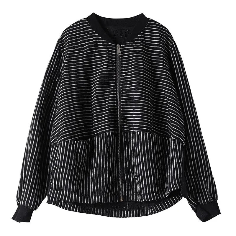 Jaqueta solta de manga comprida feminina, casaco curto, tops casuais, listrado, outwear tamanho grande, primavera, outono, novo, 2021