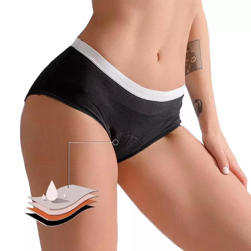Plus Size Women's Menstrual Panties Patchwork White and Black Underwear