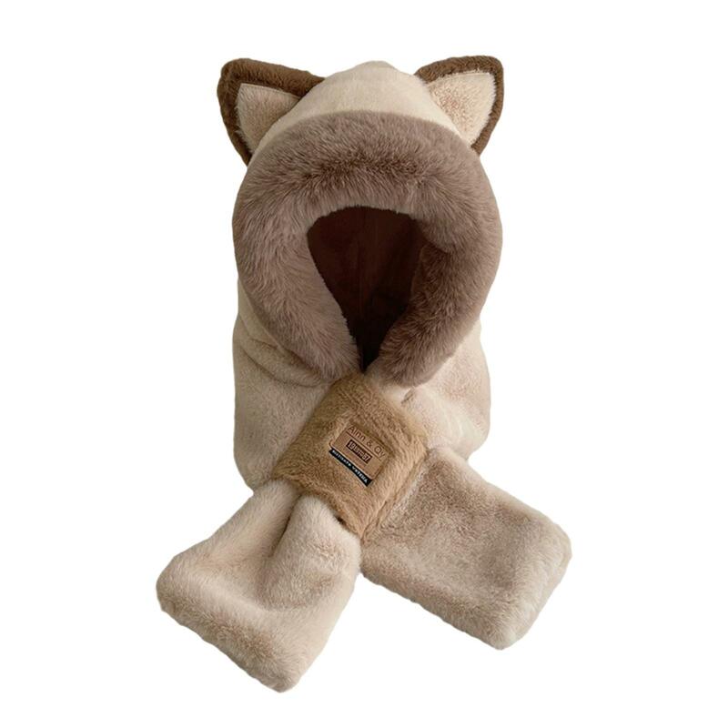 Plush Hooded Scarf Costume Hats Beanie Female Funny Headgear Animals Hat Winter Hat Scarf Set for Outdoor Themed Travel