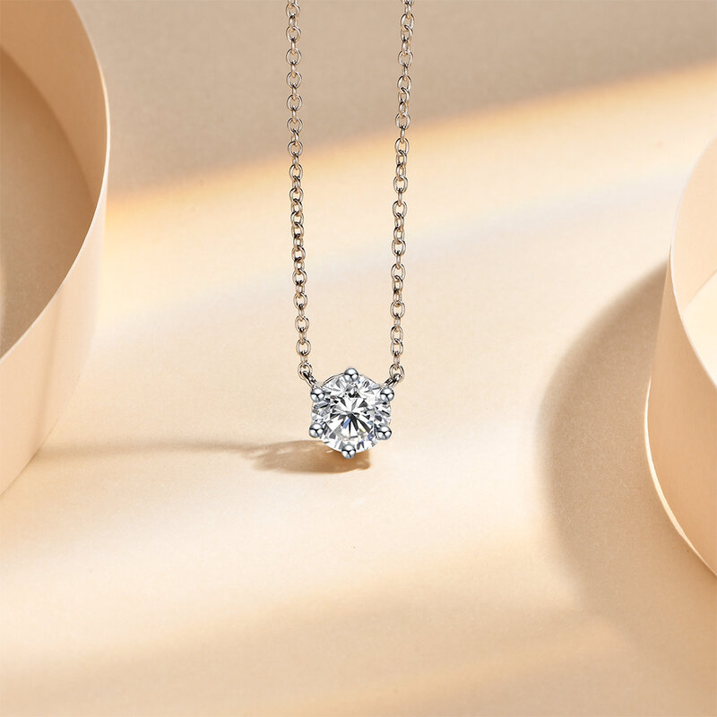 ATTAGEMS-Collier pendentif coupe ronde en argent 925 pour femme, moissanite blanche, test de diamant réussi, collier élégant, document D, 1,0 ct