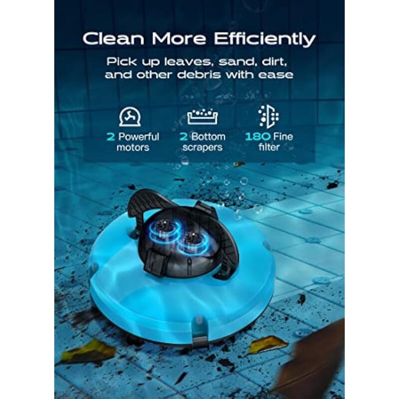 무선 수영장 로봇 진공 청소기, 지상 및 지상 수영장, 5200mAh 배터리, 2 모터