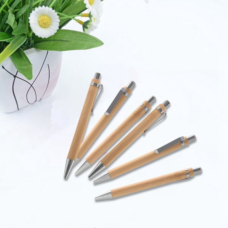 1Set Bamboe Balpen Reclame Pen Milieubescherming Pen Schrijfgereedschap