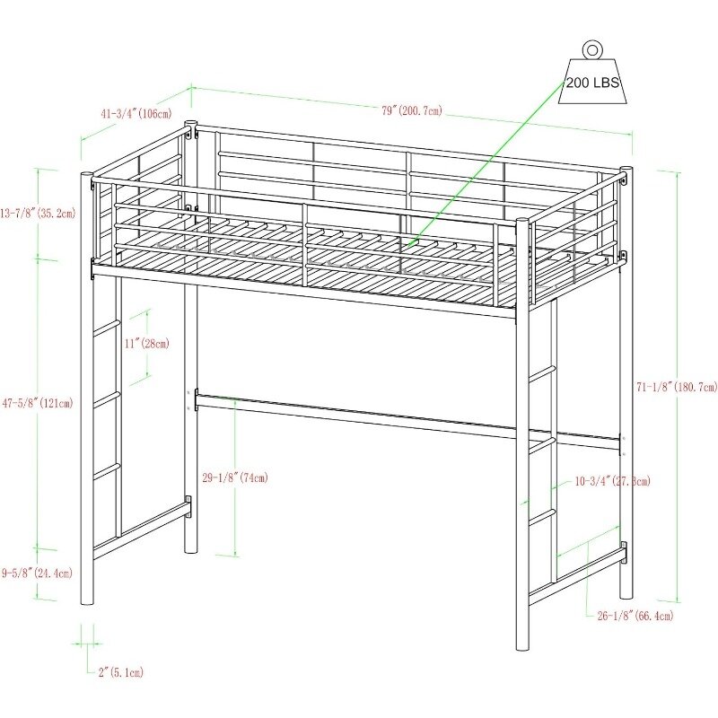 Timothee Urban Industrial Metal Twin over Loft Bunk Bed, Twin Size, White