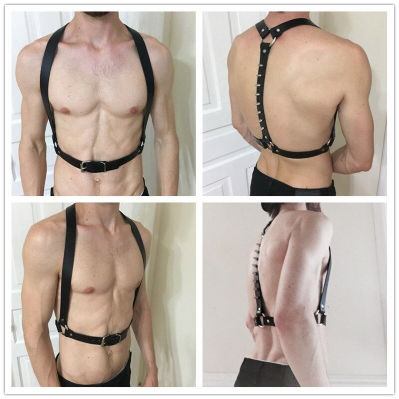 Sangles de poitrine élastiques en cuir sexy, sangles de rivet, ceinture en métal, vêtements séduisants pour le jeu de plis, fitness gay